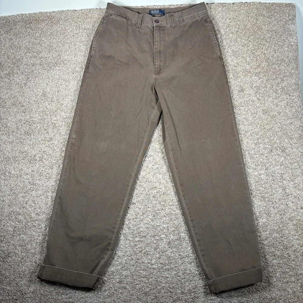 Polo Ralph Lauren Mens Brown Cotton Twill Straight Leg Chino Pants 33x32 Cuffed